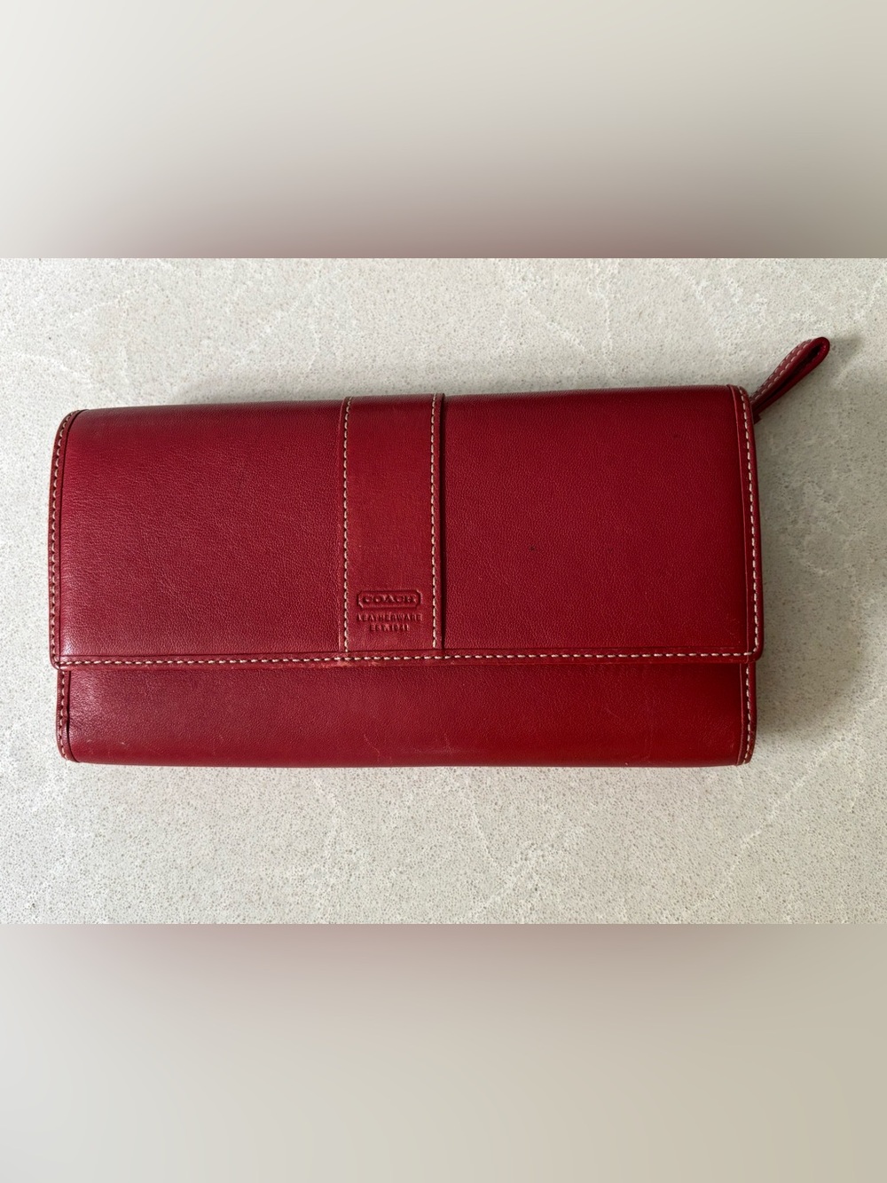 Vintage Y2K Coach Hamptons Red Leather Trifold Envelope Wallet Clutch Flap